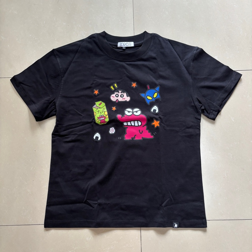 Black Graphic Tee with Playful Monster Print
